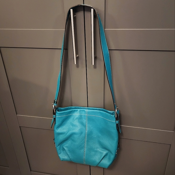 Coach F15064 Duffle Adjustable Teal Pebble Leather Shoulder Bag - Picture 1 of 7